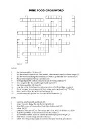 English Worksheet: Junk food crossword