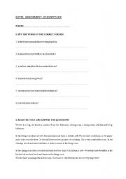 English worksheet: level assessment test - elementary