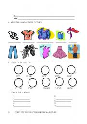 English Worksheet: CLOTHES-COLORS-NUMBERS-MONTHS