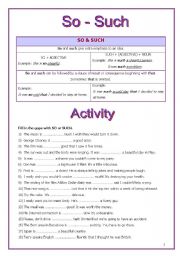 English Worksheet: So & Such