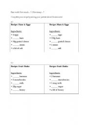 English Worksheet: How much / How many - Completing recipes (pair work)
