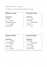 English worksheet: How much / How many - Completing recipes (pair work)