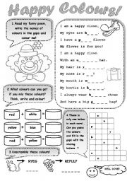 English Worksheet: HAPPY COLOURS! - a worksheet for young learners to practise colours