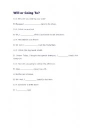 English Worksheet: Will or Going to