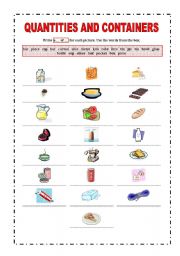 English Worksheet: Quantities and containers