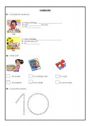 English Worksheet: Birthday activity
