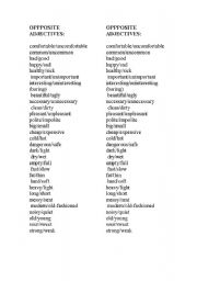 English worksheet: opposite adjectives list