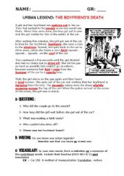 English Worksheet: READING+WRITING: Urban Legend 