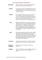 English worksheet: Most Common Transition Words and Phrases