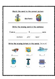 English worksheet: Jobs Mechanic and pilot