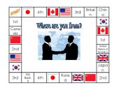 English Worksheet: Where are you from Board Game