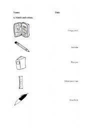 English Worksheet: Match and colour