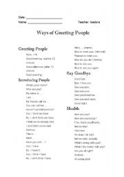 English worksheet: Ways to Greet People
