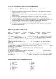 English worksheet: Computer related vocabulary exercises