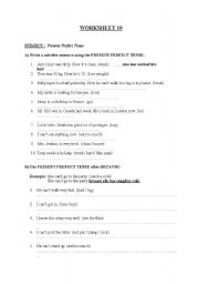 English worksheet: PRESENT PERFECT TENSE