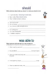 English worksheet: should and was able to