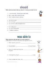 English Worksheet: should and was able to