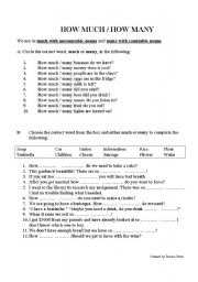 English Worksheet: How Much / How Many