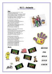 English Worksheet: Youtube Video: Hi5 Animals Song