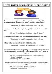 English Worksheet: How to use quotation marks in dialogue