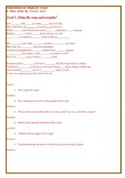 English worksheet: Comprehension English Class    by a Song                                                 