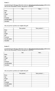 English Worksheet: Pair work