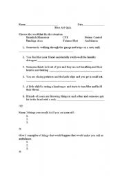 English worksheet: First Aid Quiz