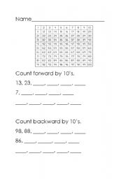 English worksheet: counting by 10s