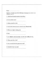 English worksheet: sentences and sentence fragments