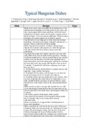 English worksheet: Hungarian dishes