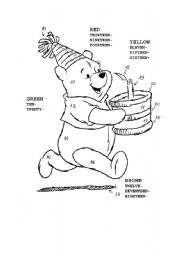 English Worksheet: winnie the pooh - colours and numbers from 10-20