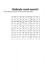 English worksheet: Ordinal numbers