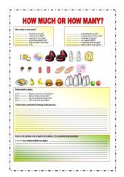 English Worksheet: How much or how many?