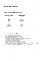English worksheet: Opposites - character