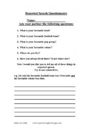 English worksheet: Reported Speech and Oral Practice