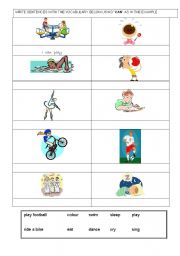 English worksheet: Using CAN in affirmative