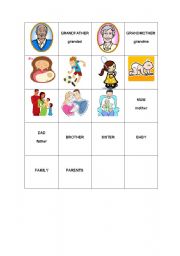 English Worksheet: Family Memory Game