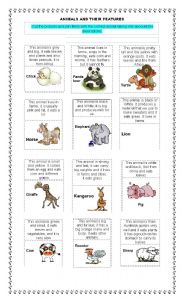 English Worksheet: Animals and their features