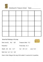 English Worksheet: Co ordinates  - theme of pirates
