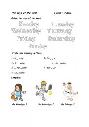 English Worksheet: Days of the week