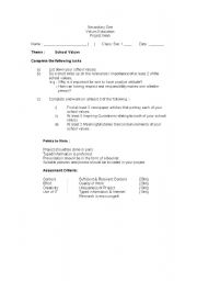 English Worksheet: Values Education Project Sheet