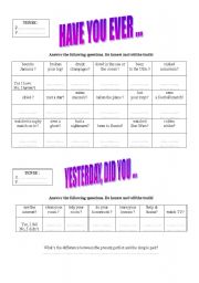 English worksheet: PRESENT PERFECT AND SIMPLE PAST