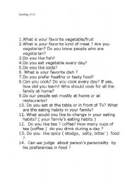 English Worksheet: Speaking about food