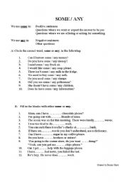 English Worksheet: Some / Any