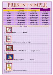 English Worksheet: PRESENT SIMPLE with Mickey Mouse