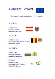 English Worksheet: European Union countries part 1