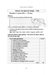 English worksheet: 6 Video Worksheets - Animals are beautiful people