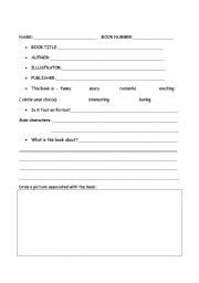 English worksheet: Reading sheet, information about books