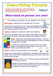 English Worksheet: Describing People - Useful Personality Adjectives (2 pages)