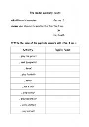 English worksheet: Can - oral work